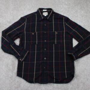 J. Crew Mid-Weight Flannel Shirt Men Large Blue/Red/Yellow Double Brushed Slim
